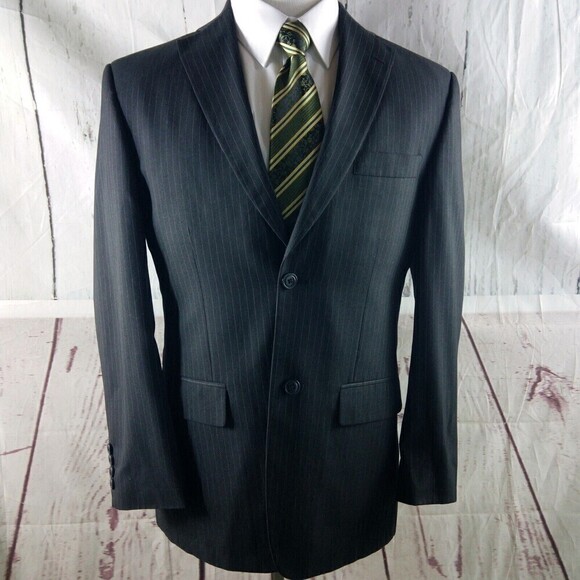 Haggar 1926 38R 2 Button Charcoal Striped Suit Blazer Jacket - Picture 2 of 11